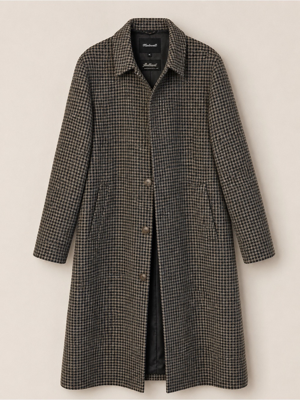 Madewell Houndstooth Trench Coat in Brown and Black